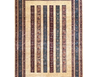 Handmade (6'8" x 9'8") Shawl Tribal Wool Rug - Afghan Oriental Area Rug for Living Room - Bedroom Rug - 7x10 Rug - Home Decor