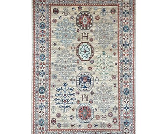Handmade (6'0" x 9'3") Natural Gray Afghan Tribal Wool Area Rug for Living Room - Oriental Bedroom Rug - 6x9 Rug