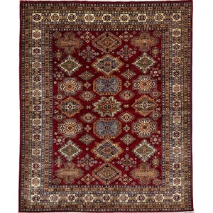 Handmade (8&#39;1&#39;&#39; x 9&#39;7&#39;&#39;) Red Kazak Tribal Afghan Wool Area Rug - Veg Dye Boho Oriental Rug for Living Room - 8x10 Rug
