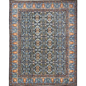 Handmade (8'4" x 9'8")  Boho Turkish Oushak Wool Area Rug for Living Room - Gray Blue Oriental Rug for Bedroom - 8x10 Rug