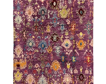Handmade (7&#39;10&#39;&#39; x 9&#39;8&#39;&#39;) Purple Shaggy Afghan Oriental Wool Rug for Living Room - Thick Pile Natural Wool Area Rug - 8x10 Rug