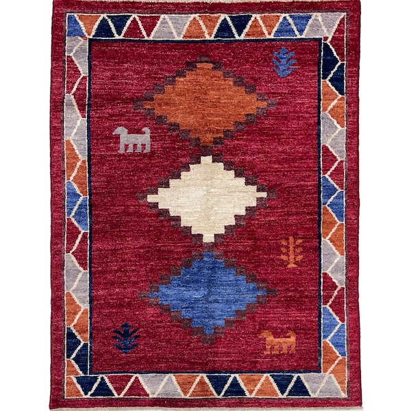 Handmade (5' x 7') Red Moroccan Area Rug - Vegetable Dye Wool Rug for Living Room - Bedroom Rug - 5x7 Rug