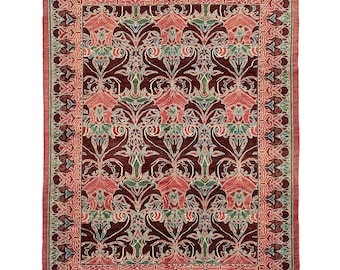 Handmade (8&#39; x 10&#39;) Turkish Oushak Wool Area Rug for Living Room - Maximalist Decor Rug - Maroon Green Pink Rug - 8x10 Rug