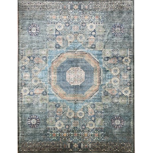 Handmade (9&#39; x 12&#39;) Premium Quality Mamluk Wool Area Rug - Blue Green Afghan Oriental Rug for Living Room 9x12