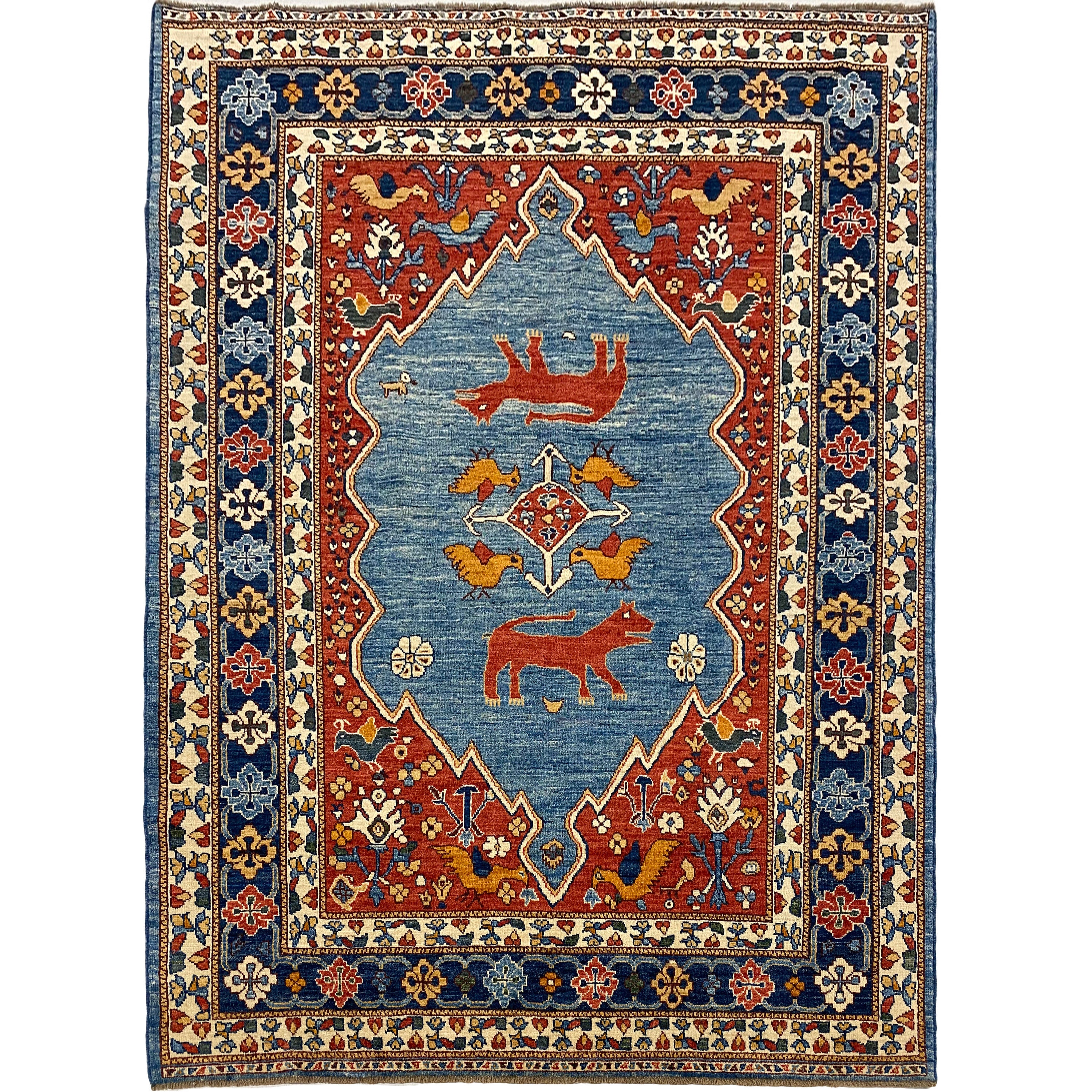 ハンドメイド (5'8'' x 7'0'') オリエンタル トライバル ウール エリア