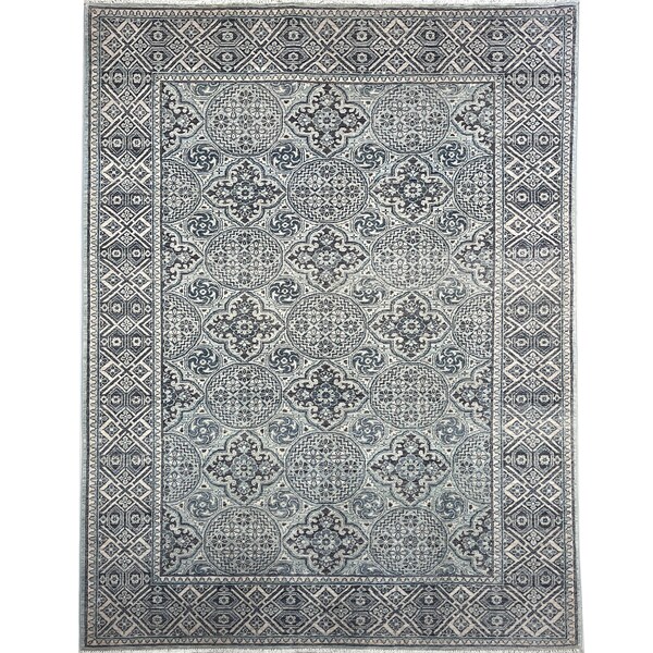 Handmade (6'1" x 8'8") Tribal Wool Area Rug - Mint Blue Gray Neutral Wool Rug for Living Room - Oriental Bedroom Rug - Home Decor - 6x9 Rug