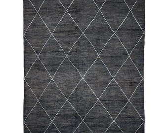 Handmade (8' x 10'4") Black Scandinavian Style Afghan Wool Area Rug for Living Room - Bedroom Rug 8x10