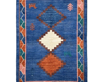 Handmade (6' x 9') Blue Moroccan Wool Area Rug - Wool Rug for Bedroom - Rug for Living Room - 6x9 Rug - Boho Room Decor Rug