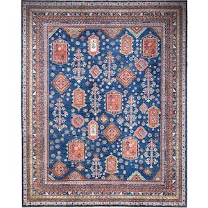 Handmade (12&#39; x 15&#39;) Blue Qashqai Tribal Rug - Afghan Oriental Plush Wool Area Rug - Oversized Rug - 12x15 Rug - Interior Decor