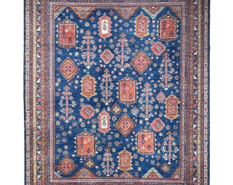 Handmade (12' x 15') Blue Qashqai Tribal Rug - Afghan Oriental Plush Wool Area Rug - Oversized Rug - 12x15 Rug - Interior Decor