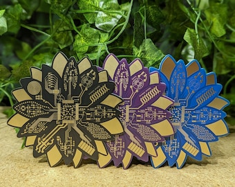 Gold Sunflower Circuit Board Coaster: Tech Accessory, Unique Gadget Gift, with Optional Cork Backing