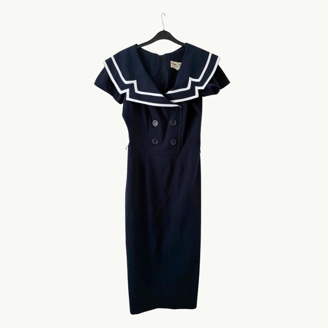 bettie page captain navy blue wiggle dress Dress size