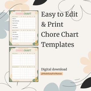 Editable & Printable Chore Charts | Digital Download | Chore Template
