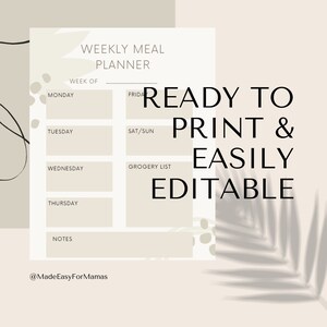 Editable & Printable Weekly Meal Planner Template