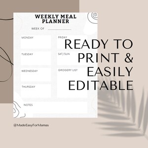 Editable & Printable Weekly Meal Planner Template