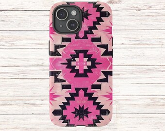Pink Aztec Protective Phone Case, iPhone 15 14 Pro Max 13 12