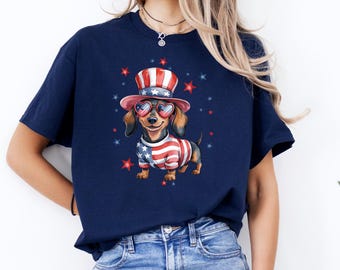 Patriotic Dachshund Shirt 4th of July Wiener Dog Shirt Red White Blue Dog Shirt Funny Comfort Colors Tshirt Fireworks USA Tee
