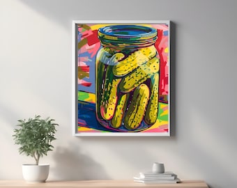 Pickle Jar Wall Art Funny Pickle Lover Gift Maximalist Kitchen Art Dopamine Décor Unique Foodie Gift Food Art for Wall Décor Pickle Print