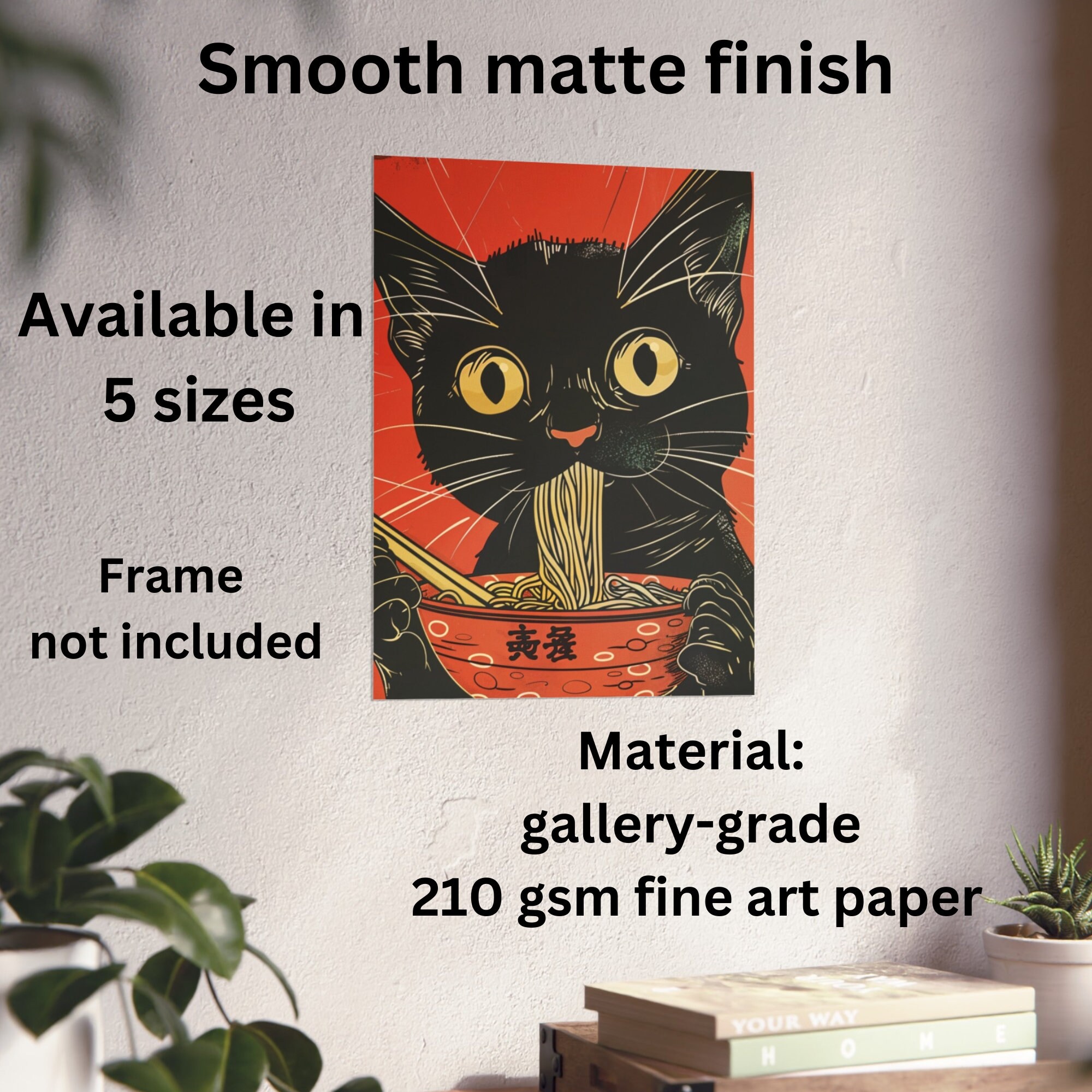 Vintage Japanese Cat Poster - Sushi Ramen Theme Kawaii Wall Art Retro Decor Print A3 A4 A5
