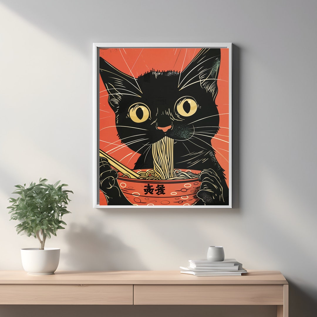 Cat Wall Art Cat Ramen Poster Japanese Wall Art Cat Poster Unique Wall ...