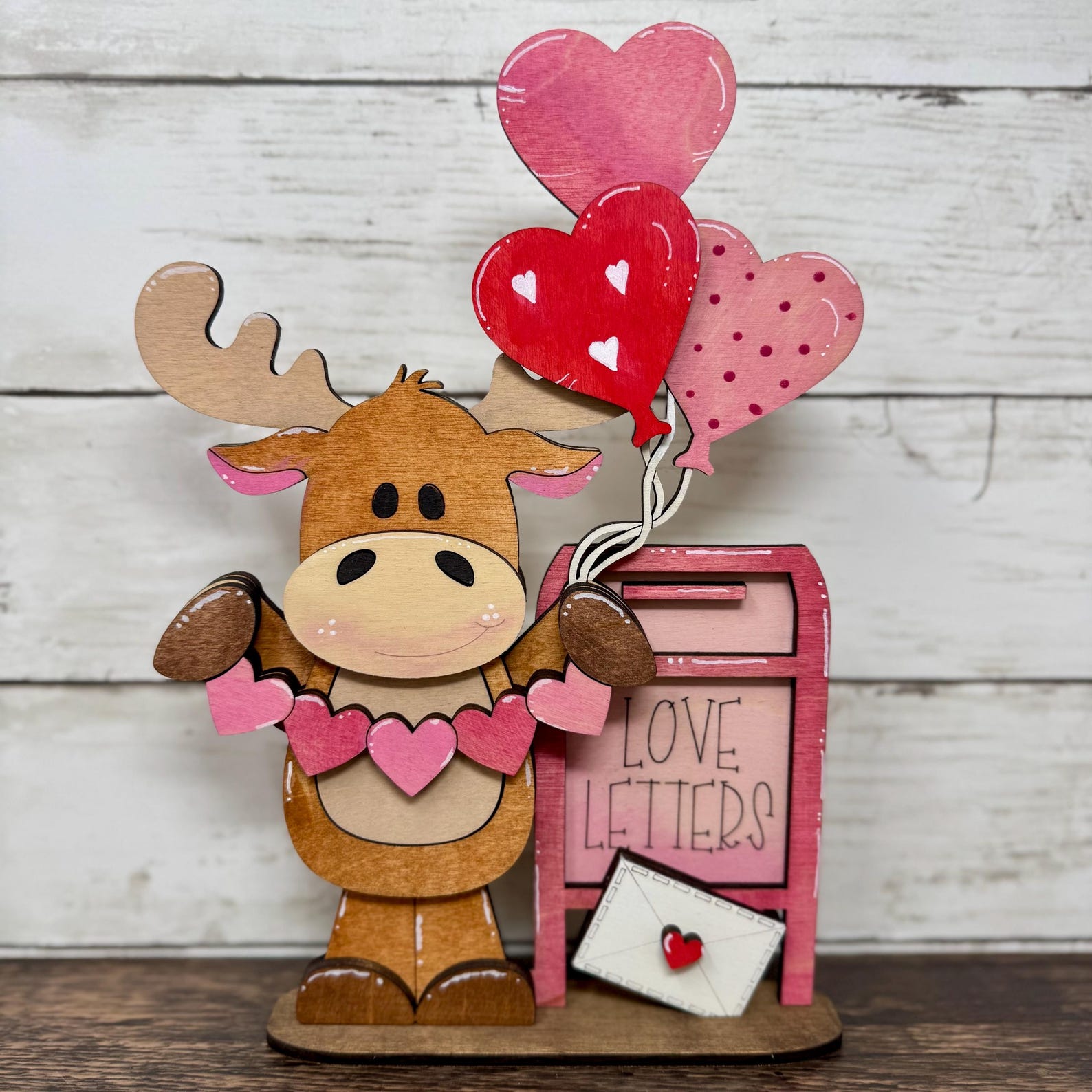 Valentine's Day Moose Decor | Wooden Heart Balloons & Chocolates | Sold ...
