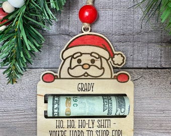 Personalized Santa-Themed Wooden Cash Holder | Funny "Ho, Ho, Ho-ly Shit!" Gift | Hard to Shop For