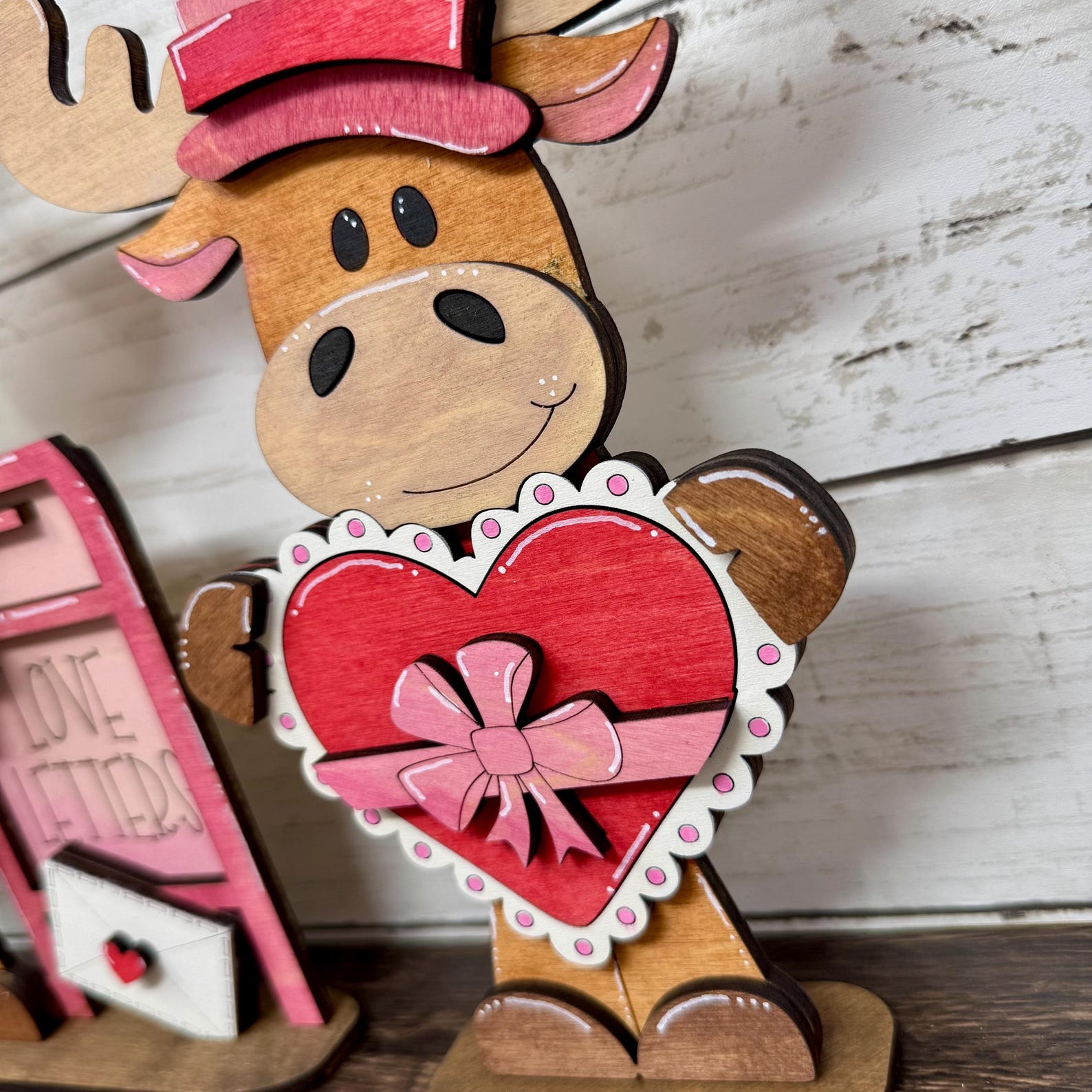 Valentine's Day Moose Decor | Wooden Heart Balloons & Chocolates | Sold ...