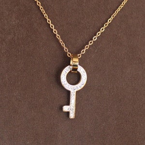 KEY - dainty vintage rose gold skeleton key pendant necklace, minimalist mini key Love  Necklace,  Unique Gift Idea by PotatoDesign
