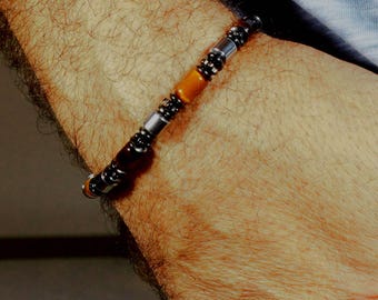 Hematite Tiger Eye Bracelet for Men – Strength and Focus Healing & Grounding Energy Jewelry