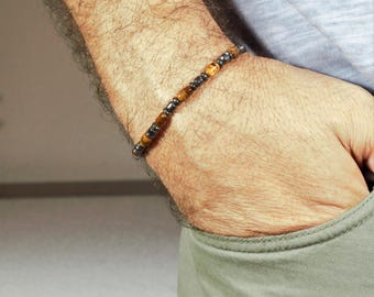 Men's Hematite & Tiger Eye Bracelet: Strength, Focus, Grounding