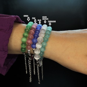 Pink Blue Green Turquoise White Cat Eye Bracelet Custom Size With Natural Stone Crystals Beaded Bracelet Healing Natural Adjustable Bracelet