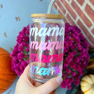 Mama Beer Can Glass, Mama Coffee Glass, Beer Can Glass with Lid and Straw, Baby Shower Gifts, New Mom Gifts, 16OZ Libbey Glass
