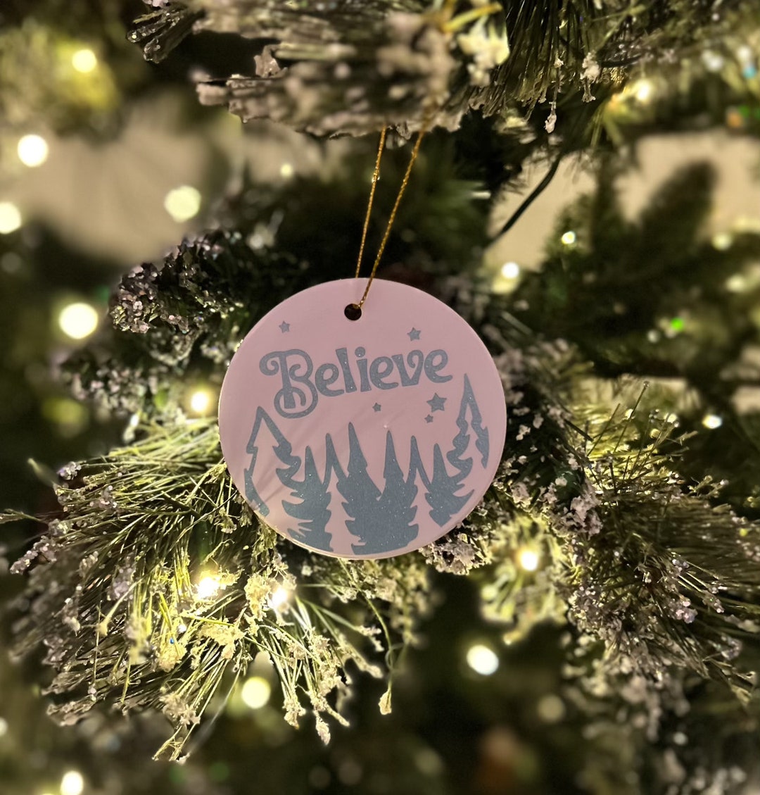 Believe Christmas Ornament Glitter Christmas Ornament Etsy