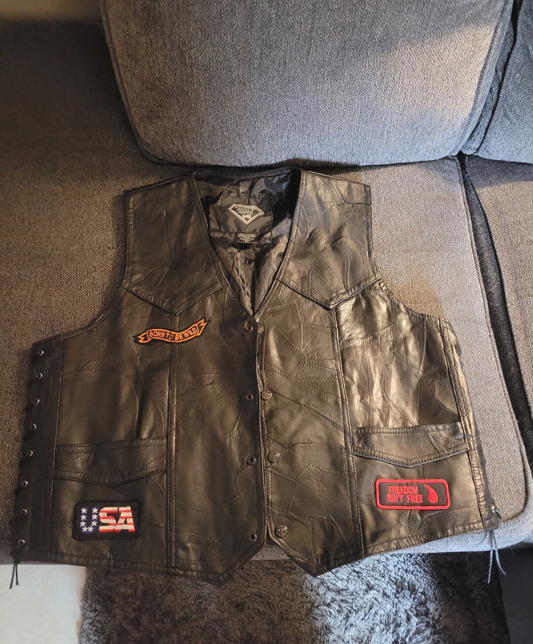 Diamond Plate Buffalo Leather Biker Vest With Patches 2XL Etsy