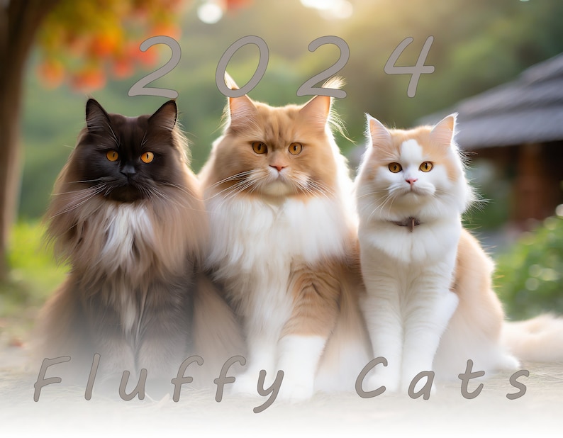 2024 Fluffy Cats Calendar, 2024 Cat Calendar, Cat Lover Calendar 2024