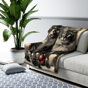 Sherpa Fleece-Decke, Weihnachtskatzendecke, Schwarzweiße Katzendecke, Weihnachtsdecke, Geschenk, Weihnachtsdecke, Kuschelige Decke