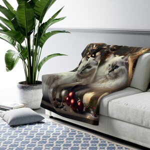 Sherpa Fleece Decke, Katzen Weihnachtsdecke, Weiße Ragdoll Katzen Decke, Weihnachtsdecke Geschenk, Weihnachtsdecke, Kuschelige Decke
