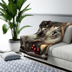 Sherpa Fleece Decke, Weihnachts Katzen Decke, Ragdoll Katzen Decke, Weihnachtsdecke Geschenk, Weihnachtsdecke, Kuschelige Decke