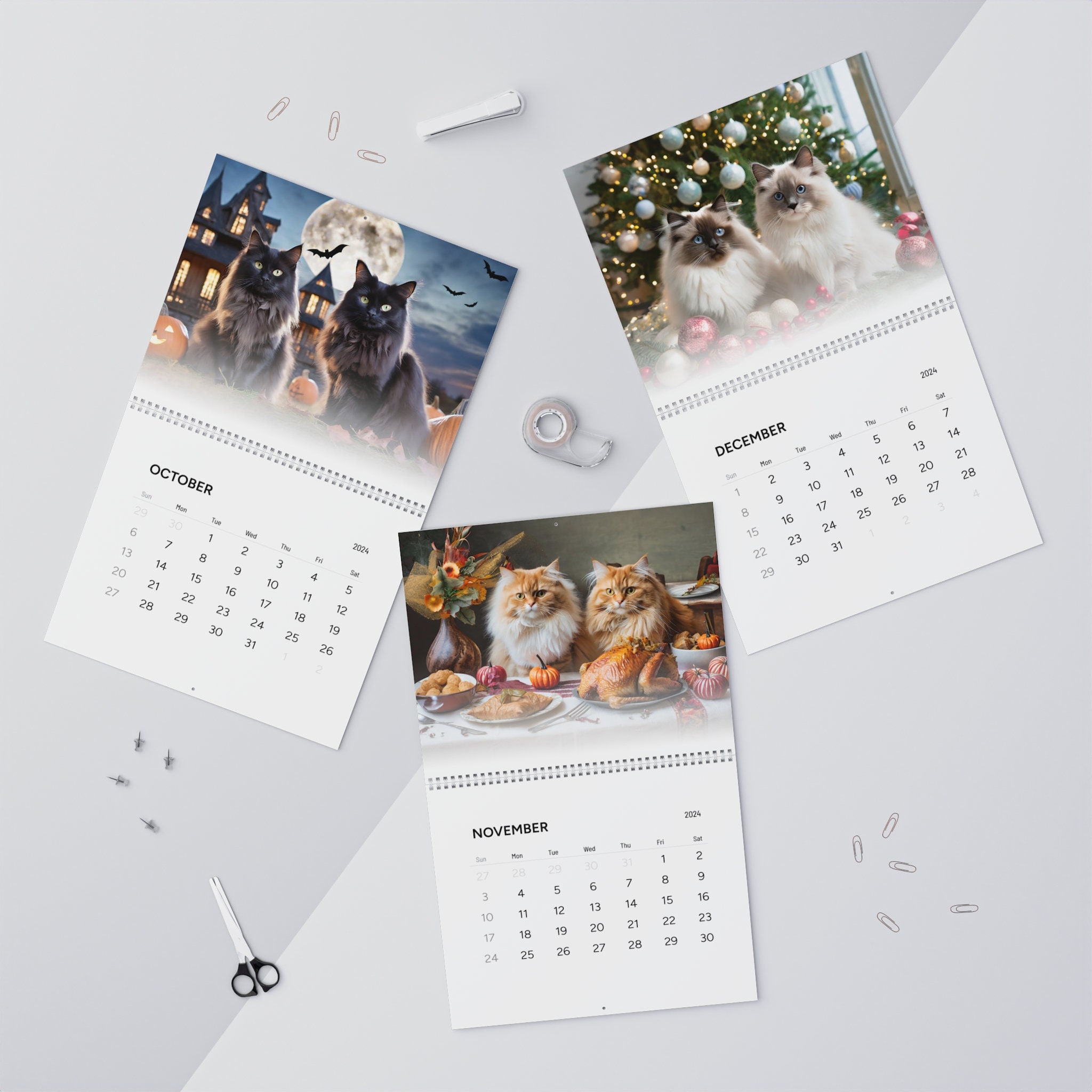 2024 Fluffy Cats Kalender, 2024 Katzenkalender, Katzenliebhaber ...