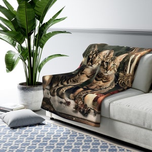 Sherpa Fleece Decke, Weihnachtskatzendecke, Bengalkatzen Decke, Weihnachtsdecke Geschenk, Weihnachtsdecke, Kuschelige Decke