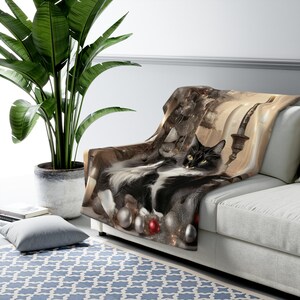 Sherpa Fleece-Decke, Weihnachtskatzendecke, Schwarzweiße Katzendecke, Weihnachtsdecke, Geschenk, Weihnachtsdecke, Kuschelige Decke