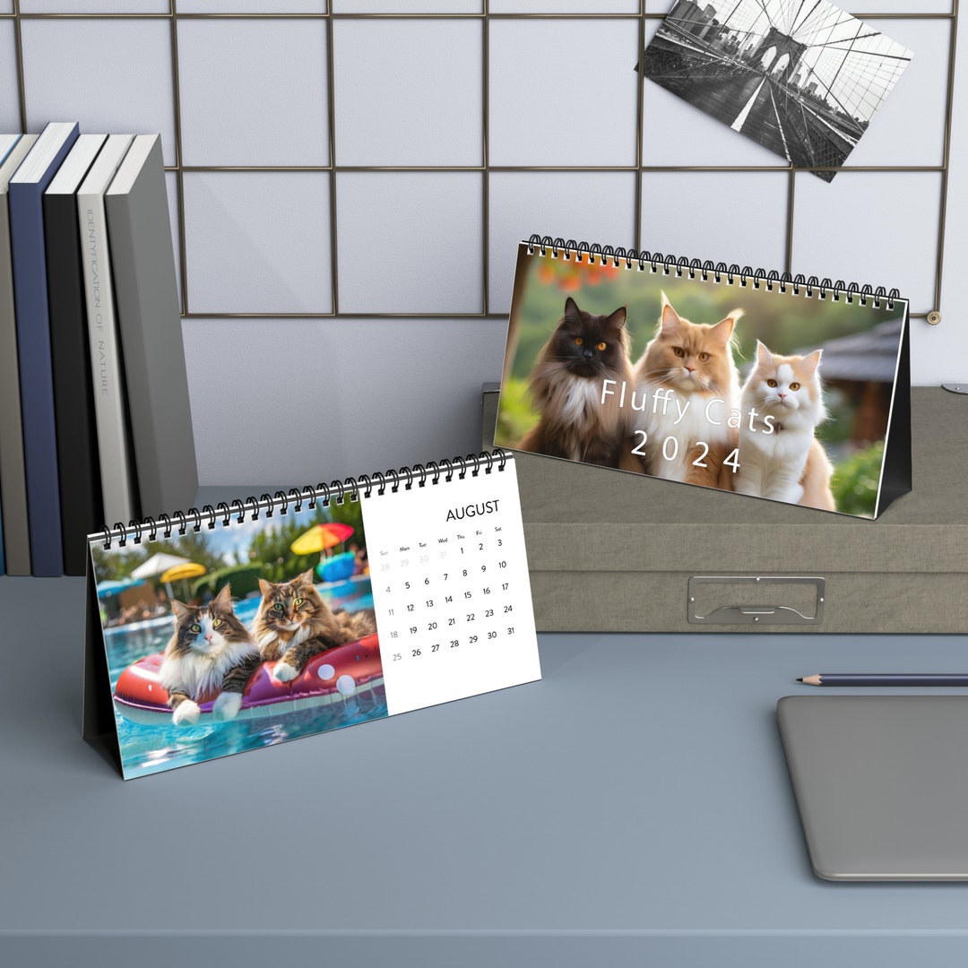 2024 Fluffy Cats Desktop Calendar, 2024 Cat Calendar, Cat Lover