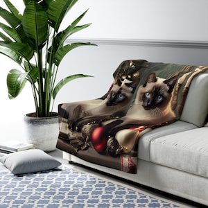 Sherpa Fleece Decke, Weihnachtskatzendecke, Siamkatzen Decke, Weihnachtsdecke Geschenk, Weihnachtsdecke, Kuscheldecke