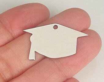 Mirrored Stainless Steel Graduation Cap Charm (30mm)