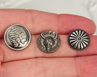 Western Concho with Rivet, Indian head, Flower Design, animal head, Choose One