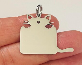 Stainless steel Cat charm-mirrored finish on both sides-Measures 22mm x 24mm-comes with jump ring