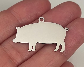 Stainless steel Pig charm-mirrored finish on both sides-Measures 30mm x 18mm-comes with jump ring