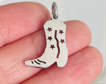 Stainless Steel Cowboy Boot Charm with Jump Ring (22mm x 16mm)