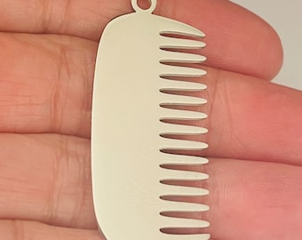 Mirrored Stainless Steel Comb Charm: 20x40mm, Hand Stamp/Engrave