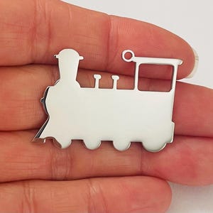 Large Stainless steel Train charm—locomotive charm-mirrored finish on both sides-Measures 35mm x 25mm-comes with jump ring